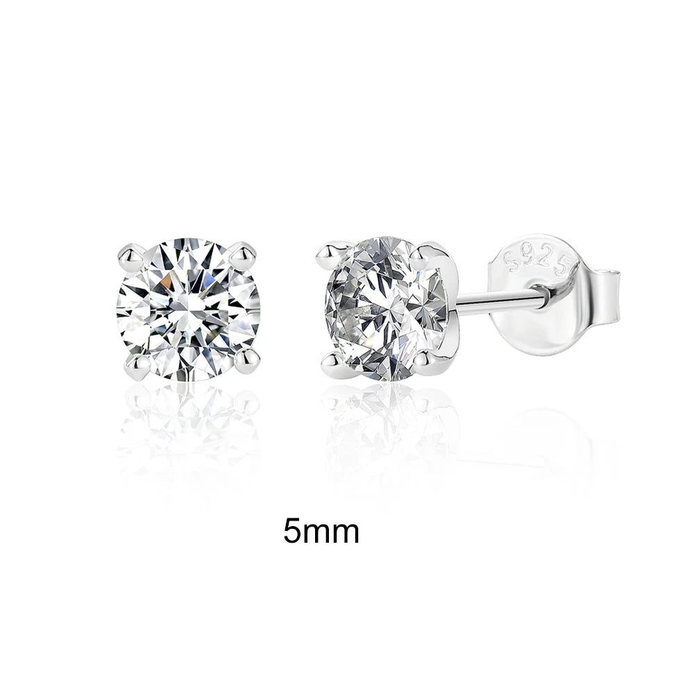 "The Stellar Solitaire: D-Class Moissanite Studs in Sterling Silver"