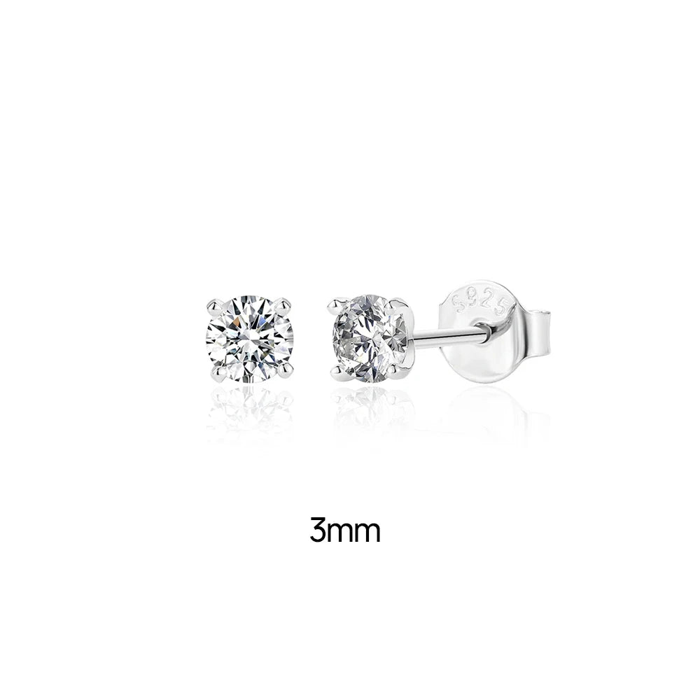 "The Stellar Solitaire: D-Class Moissanite Studs in Sterling Silver"