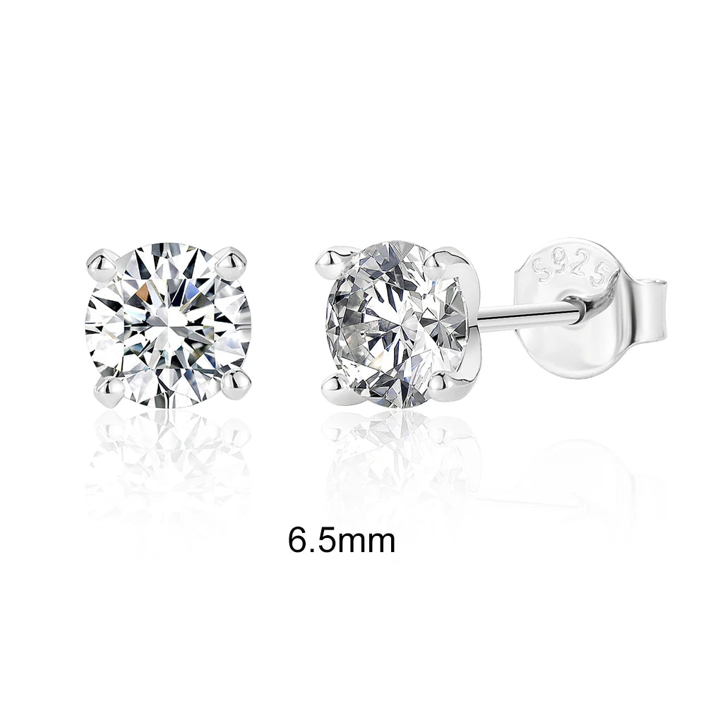 "The Stellar Solitaire: D-Class Moissanite Studs in Sterling Silver"