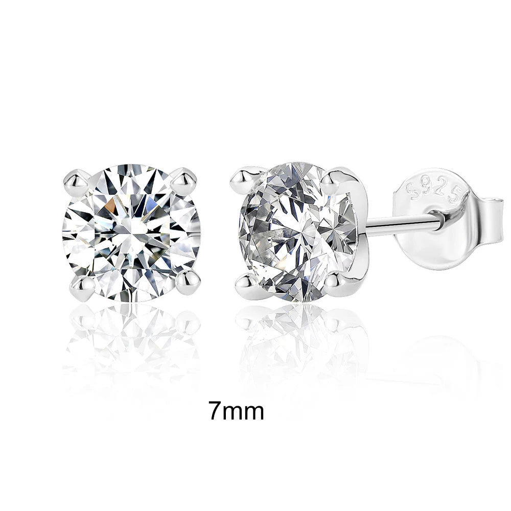 "The Stellar Solitaire: D-Class Moissanite Studs in Sterling Silver"