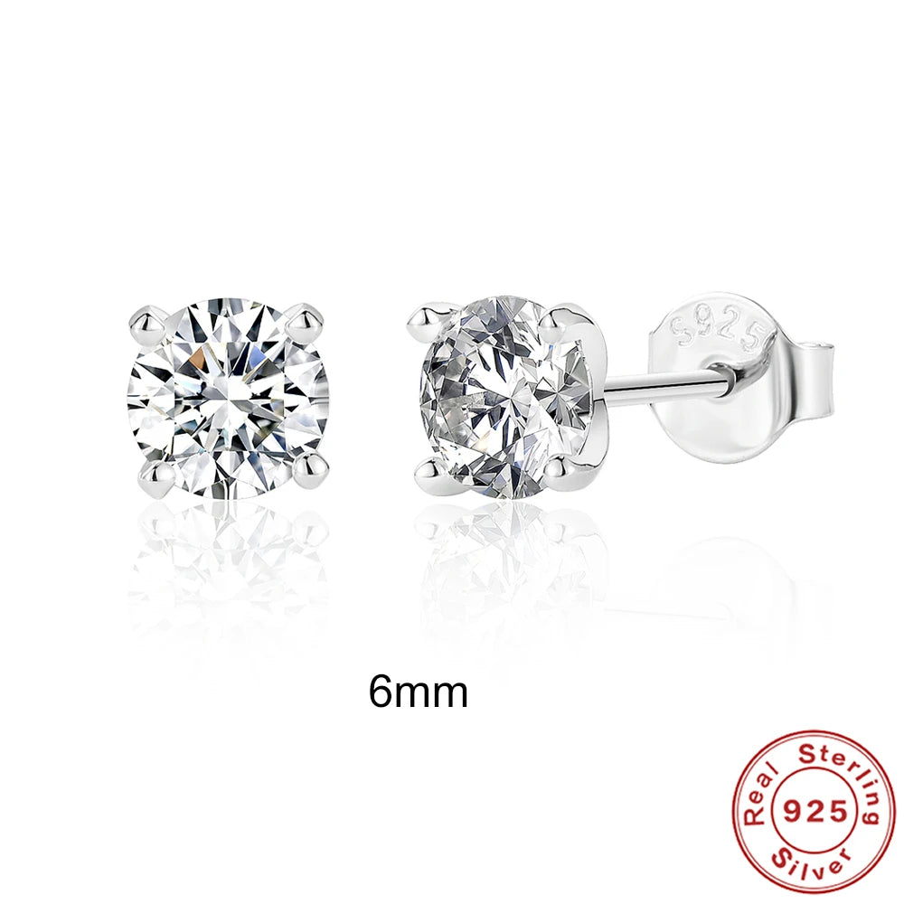 "The Stellar Solitaire: D-Class Moissanite Studs in Sterling Silver"