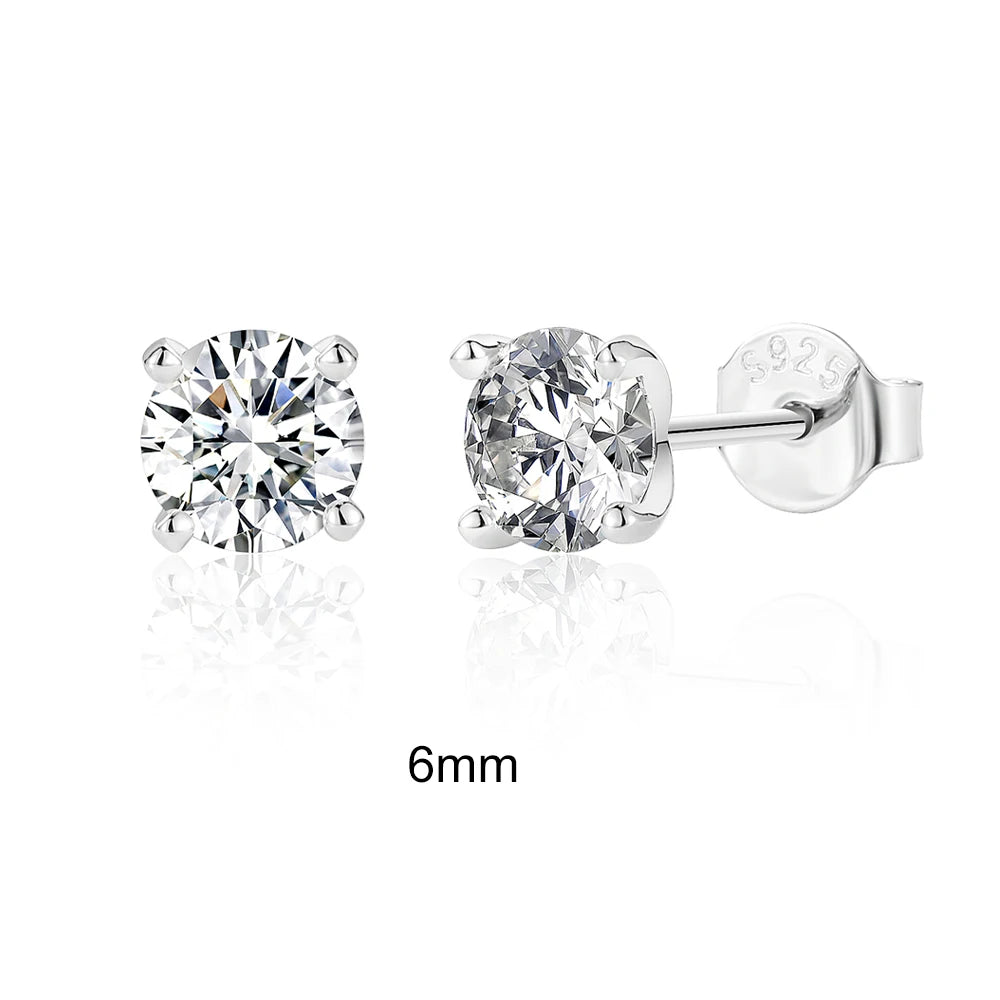 "The Stellar Solitaire: D-Class Moissanite Studs in Sterling Silver"