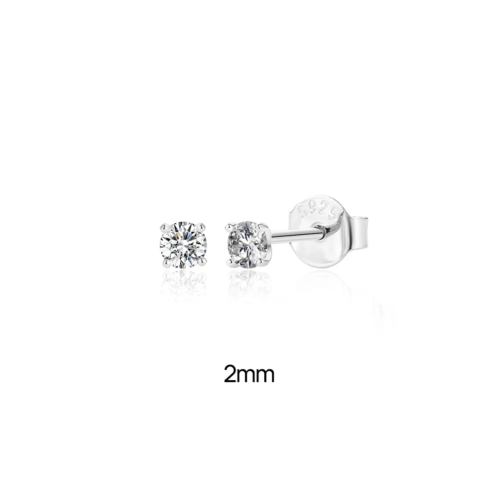 "The Stellar Solitaire: D-Class Moissanite Studs in Sterling Silver"