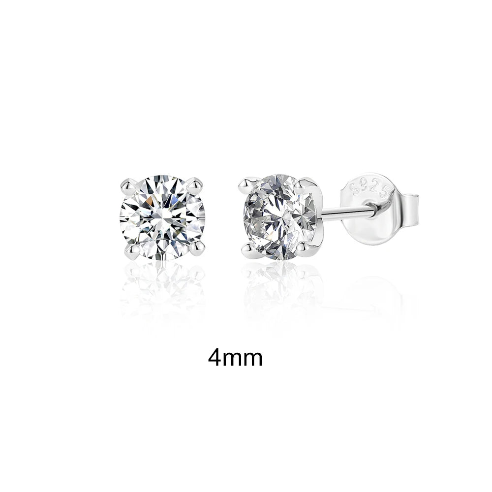 "The Stellar Solitaire: D-Class Moissanite Studs in Sterling Silver"